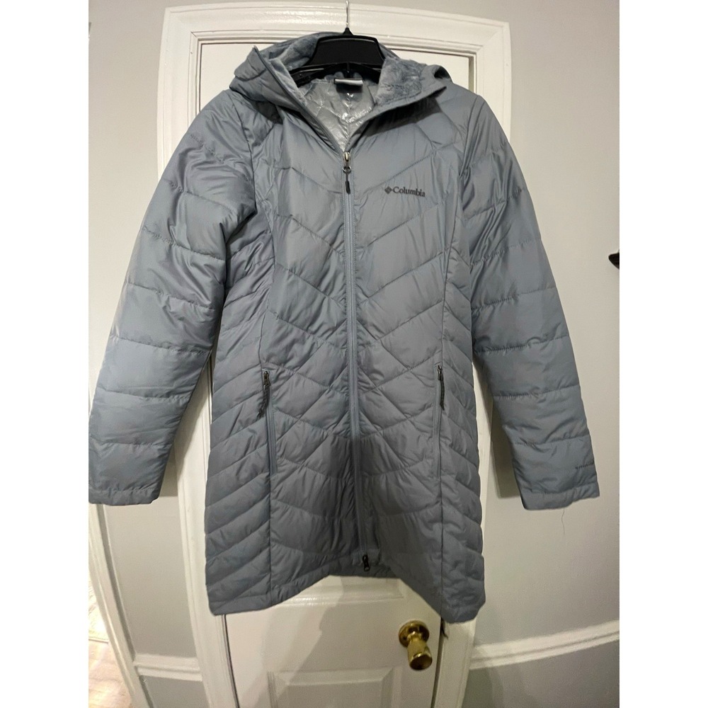 Columbia Omni-Heat Women's Gray Hooded Puffer Jacket Insulated Full Zip S